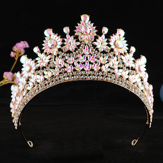 Vintage Baroque AB Color Rhinestone Bridal Large Crystal Crown Wedding Headdress Wedding Party Accessories Pageant Queen Tiaras - EUFASHIONBAGS