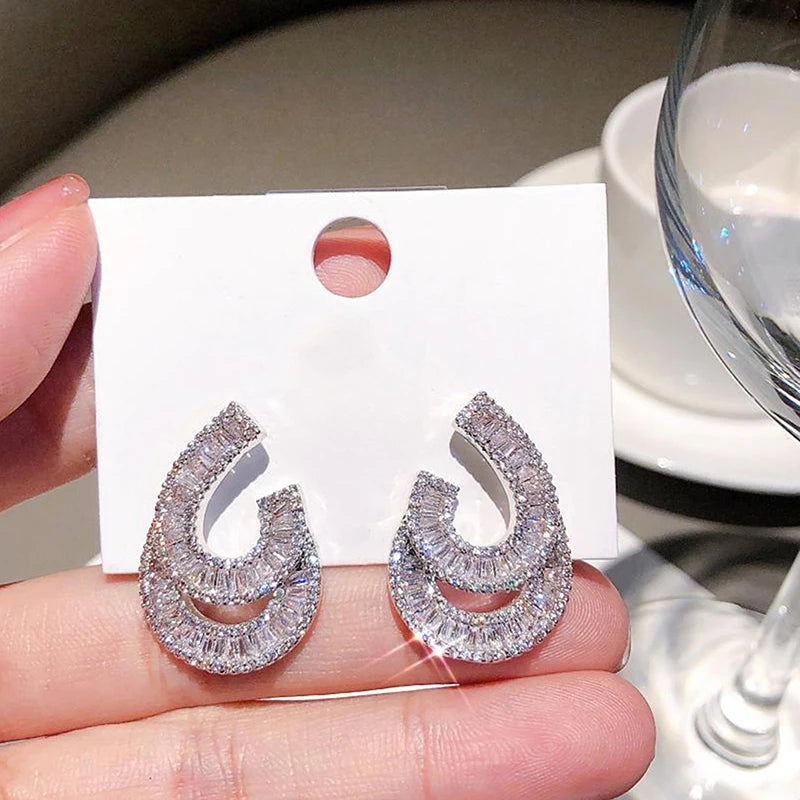 Shining Water-drop Shape Pierced Earrings Female Fashion Jewelry for Engagement Luxury Bright Zirconia Accessories Gift - EUFASHIONBAGS