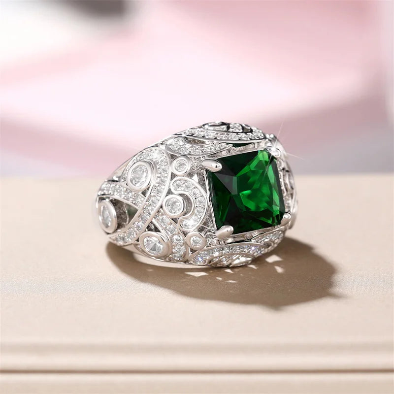 Green Cubic Zirconia Rings Wedding Bands Accessories for Women Temperament Lady's Anniversary Party Ring Jewelry - EUFASHIONBAGS