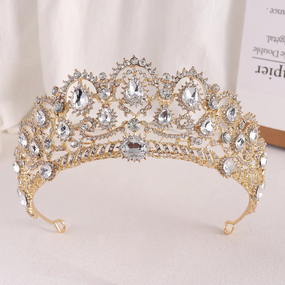 Rose Gold AB Color Rhinestone Wedding Crown Crystal Bridal Hair Accessories Women Tiaras Baroque Headband Queen Diadem Headwear - EUFASHIONBAGS