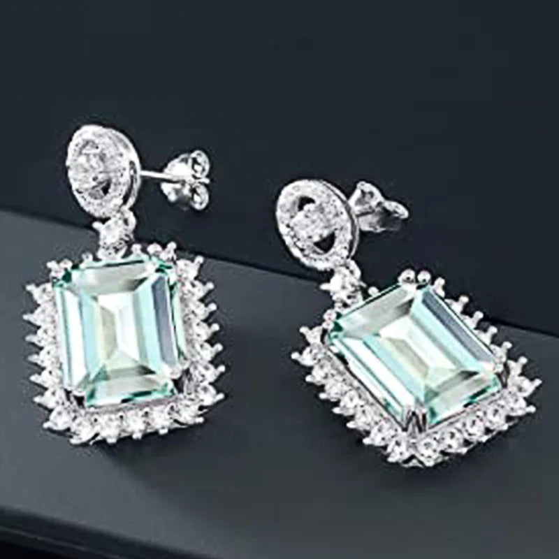 Aesthetic Light Blue Cubic Zircon Dangle Earrings Women Engagement Wedding Luxury Accessories Fashion Design Ear Jewelry - EUFASHIONBAGS