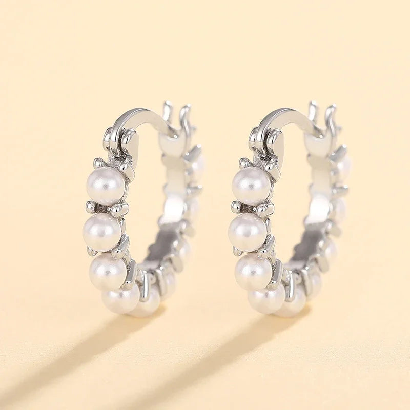 Chic Imitation Pearl Small Hoop Earrings for Women Temperament Sweet Daily Wear Earrings Wedding Party Elegant Jewelry - EUFASHIONBAGS