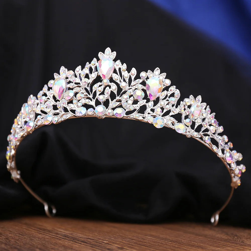 Baroque Luxury Forest AB Color Crystal Bridal Tiaras Crowns Rhinestone Pageant Diadem Wedding Hair Accessories Party Headpieces - EUFASHIONBAGS