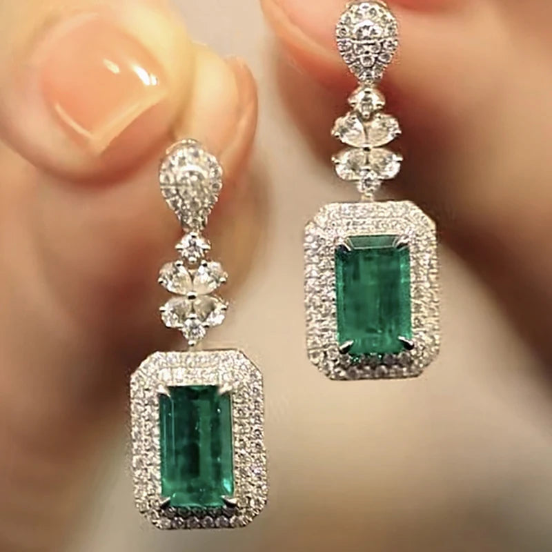 Green Cubic Zircon Hanging Earrings for Women Aesthetic Wedding Engagement Party Female Earrings Fashion Jewelry - EUFASHIONBAGS