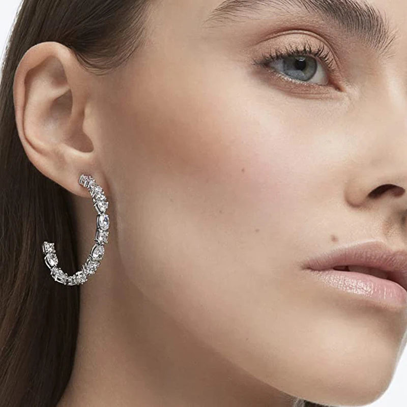 Big Hoop Earrings with Geometric Cubic Zirconia Modern Fashion Women's Piercing Earrings Party Daily Wear Trendy Jewelry - EUFASHIONBAGS