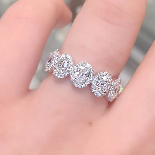 Oval Cubic Zirconia Band Women's Rings for Engagement Wedding Accessories Luxury Silver Color Female Jewelry