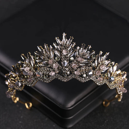 Baroque Wedding Crown Baroque Black Rhinestone Crystal Bridal Crown Headdress Wedding Hair Accessories Tiara Handmade Crown Gift