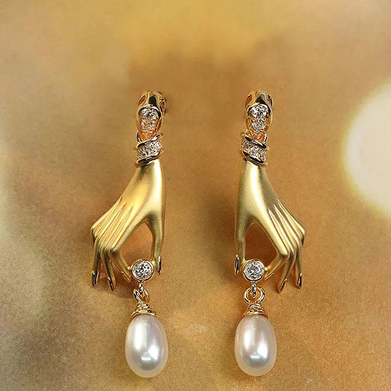 Unique Hands Designed Imitation Pearl Drop Earrings for Women Funny Attractive Girl Accessories Trendy Party Jewelry Gift