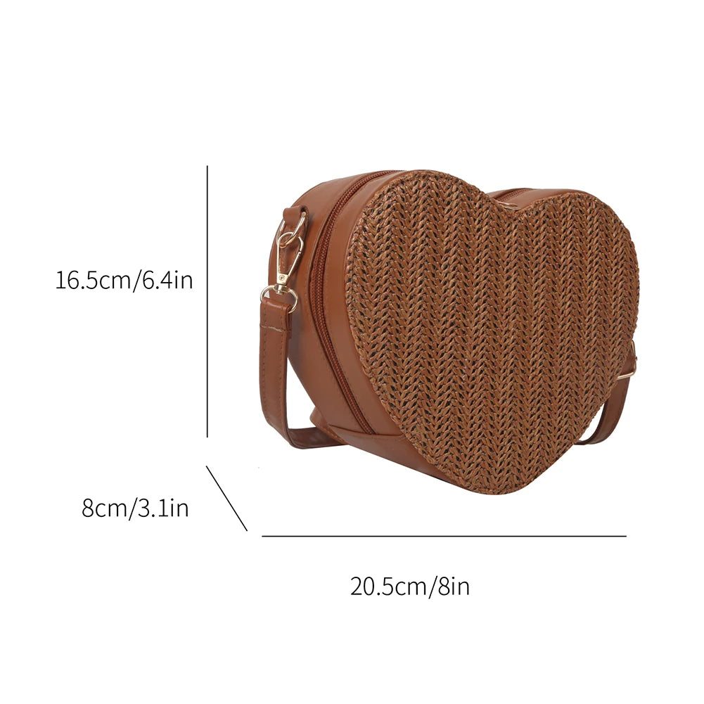 Love Heart Shaped Straw Bag for Women Shoulder Messenger Bags Luxury Designer Handbag Tote Summer Beach Vacation Bolsas 2023 - EUFASHIONBAGS