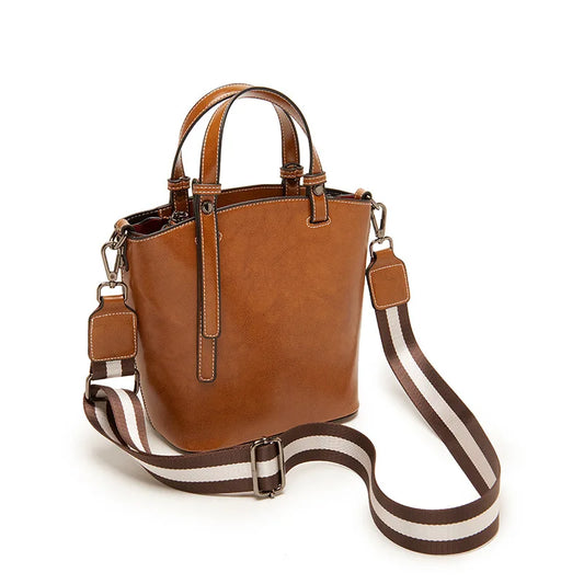 Genuine Leather Women Bag New Cowhide Shoulder Bags Vintage Large Capacity Women's Crossbody Bucket Bags