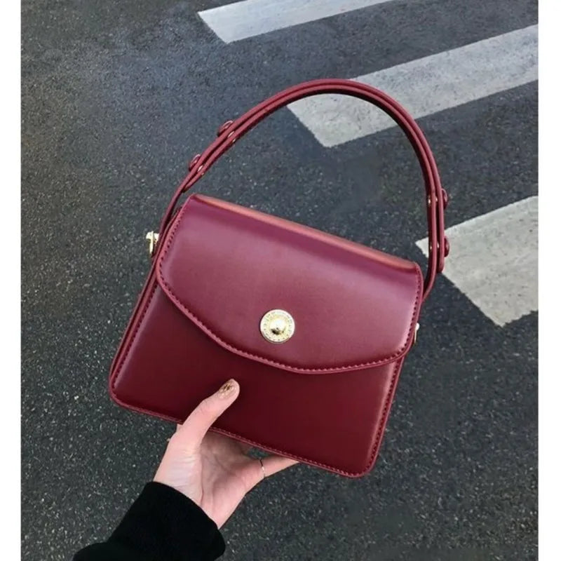 Vintage Red Square Bag Women New Retro Handle Pu Leather Solid Messenger Bag Purse Female Harajuku Aesthetic Bolso Mujer - EUFASHIONBAGS