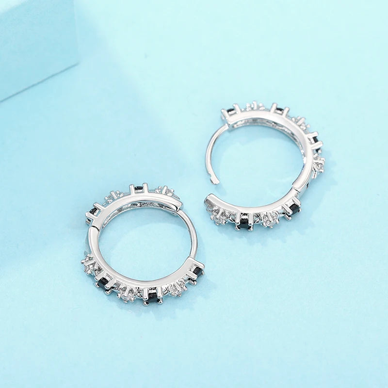 Dainty Hoop Circle Earrings Lady Fashion Everyday Accessories with White/Black Zirconia Chic Stylish Jewelry for Female