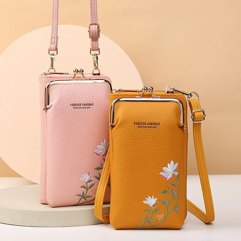 New Women's Bag Long Embroidered Mobile Phone Bags Female Shoulder Crossbody Bag Cards Holder Coin Wallet Girls Handbag