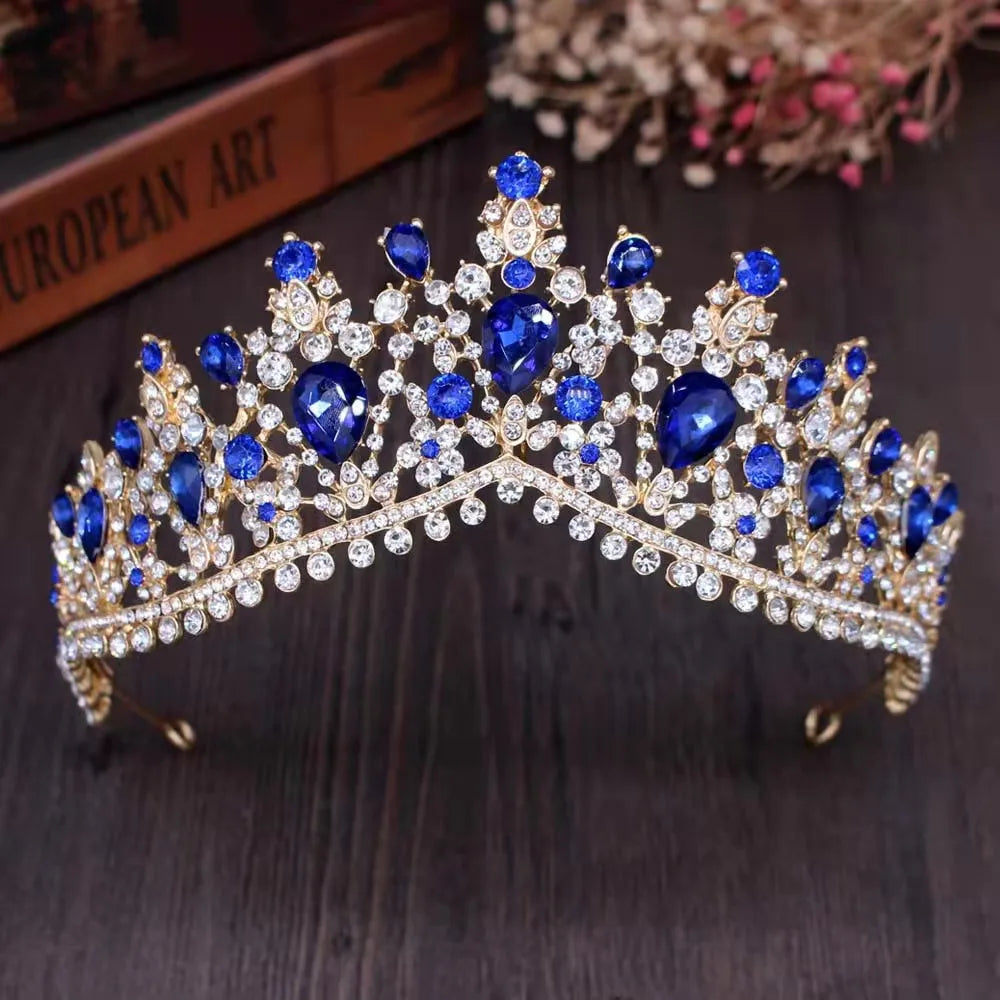 Baroque Luxury Silver Color Green Crystal Bridal Crowns Tiara Rhinestone Diadem Tiaras for Bride Headbands Wedding Accessories - EUFASHIONBAGS