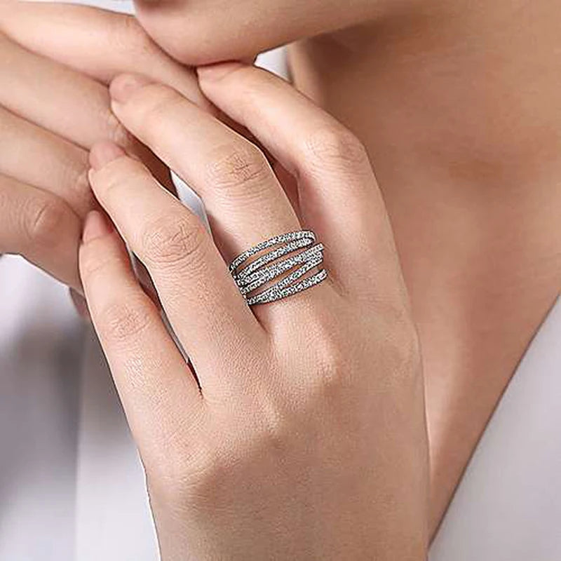 Fashion Multi-Layered Cross Finger Ring with Dazzling CZ Stone Daily Wear Statement Rings for Women Party Jewelry