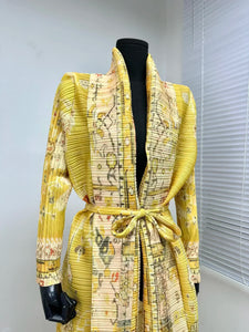 YUDX Miyake Pleated Vintage Printed Turn-down Collar Long Sleeve Mix Women Coat Woman Winter 2024 New Dubai Style Plus Size Coat