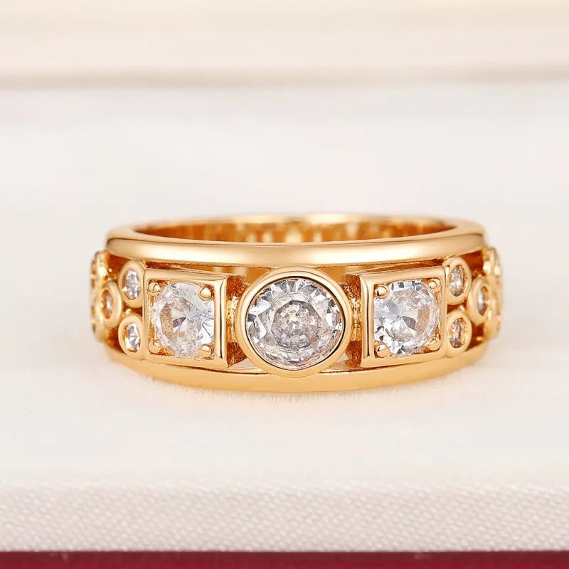 Geometric CZ Gold Color Rings for Women Fashion Versatile Design Wedding Bands Accessories Party Modern Statement Jewelry