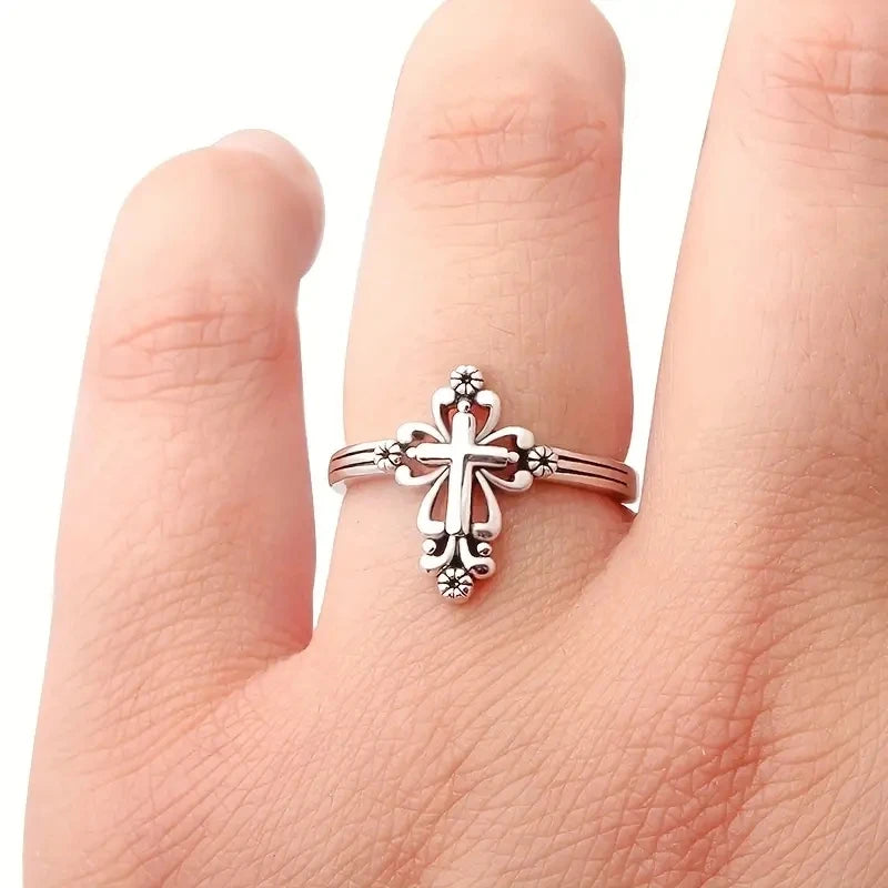 Chic Delicate Cross Ring Lady Daily Wearable Metal Silver Color Finger Band Accessories Low-key Exquisite Jewelry Gift