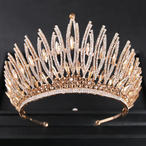 Gold Color Luxury Bridal Jewelry Sets Crystal Rhinestone Tiara Crown Necklace Earring Set Women Wedding Accessories Jewelry Set