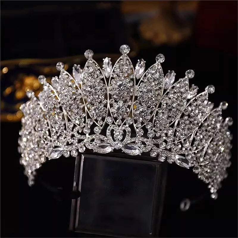 Baroque Luxury Handmade Crystal Bridal Tiaras Cubic Zircon Big Crown Rhinestone Pageant Diadem Headband Wedding Hair Accessories