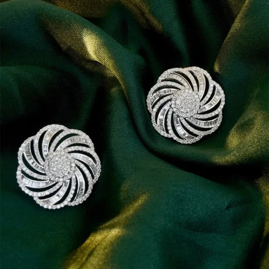 Novel Whirlwind Flower Shaped Stud Earrings for Women Shiny Cubic Zirconia Accessories Simple Stylish Jewelry for Party