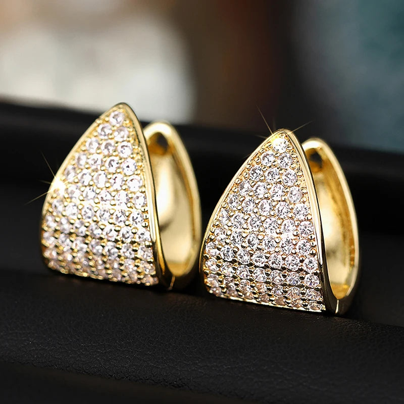 Luxury Triangular Hoop Earrings Gold Color Bling Bling CZ Trendy Wedding Earrings for Women Statement Jewelry Drop Ship - EUFASHIONBAGS