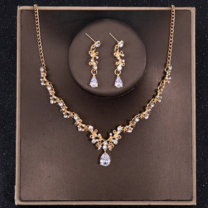 Gold Color Luxury Bridal Jewelry Sets Crystal Rhinestone Tiara Crown Necklace Earring Set Women Wedding Accessories Jewelry Set