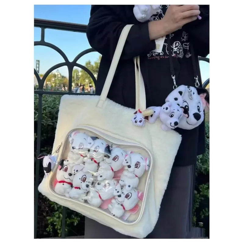 Japanese Transparent Pink Ita Bag Purse Women Harajuku Aesthetic Plush Handbag Female Large Tote Bag