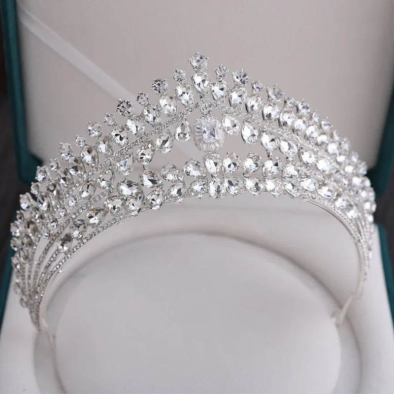 Luxury Crystal Heart Bridal Tiaras Headpiece Baroque Crowns Rhinestone Pageant Diadem Bride Headbands Wedding Hair Accessories - EUFASHIONBAGS