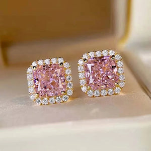 Pink Princess Cubic Zirconia Stud Earrings Gold Color Ear Piercing Accessories x28