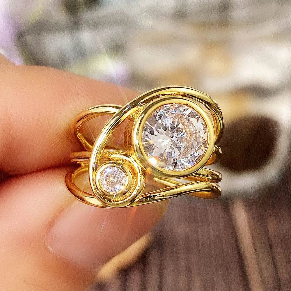 Gold Color Women's Ring Series with Brilliant Cubic Zirconia Fashion Rings Wedding Engagement Bands Jewelry