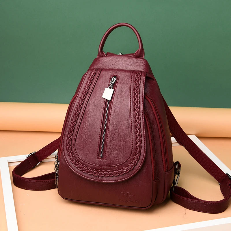 Women Leather Backpacks Zipper Chest Bag Sac a Dos Travel Back Pack Bagpack Mochilas School Bags for Teenage Girls - EUFASHIONBAGS