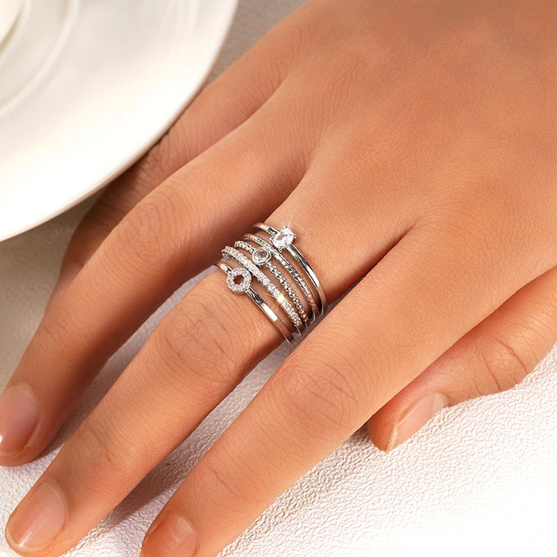 Fashion 5Pcs Stackable Rings Set Female Engagement Party Accessories Delicate Trendy Zirconia Finger Jewelry - EUFASHIONBAGS