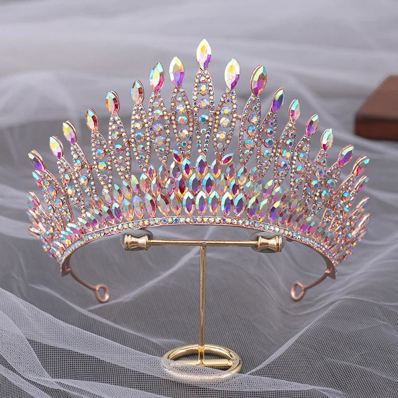 Quality Pageant Pink Bridal Crown Headdress Royal Queen Large Water Drop Crystal Tiaras Diadem Wedding Hair Jewelry Accessories - EUFASHIONBAGS