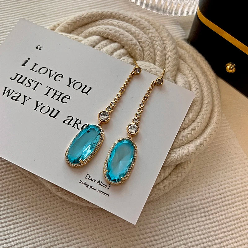 Silver Color/Gold Color Sky Blue CZ Drop Earrings Women Temperament Lady's Accessories Daily Wear Party Statement Jewelry - EUFASHIONBAGS