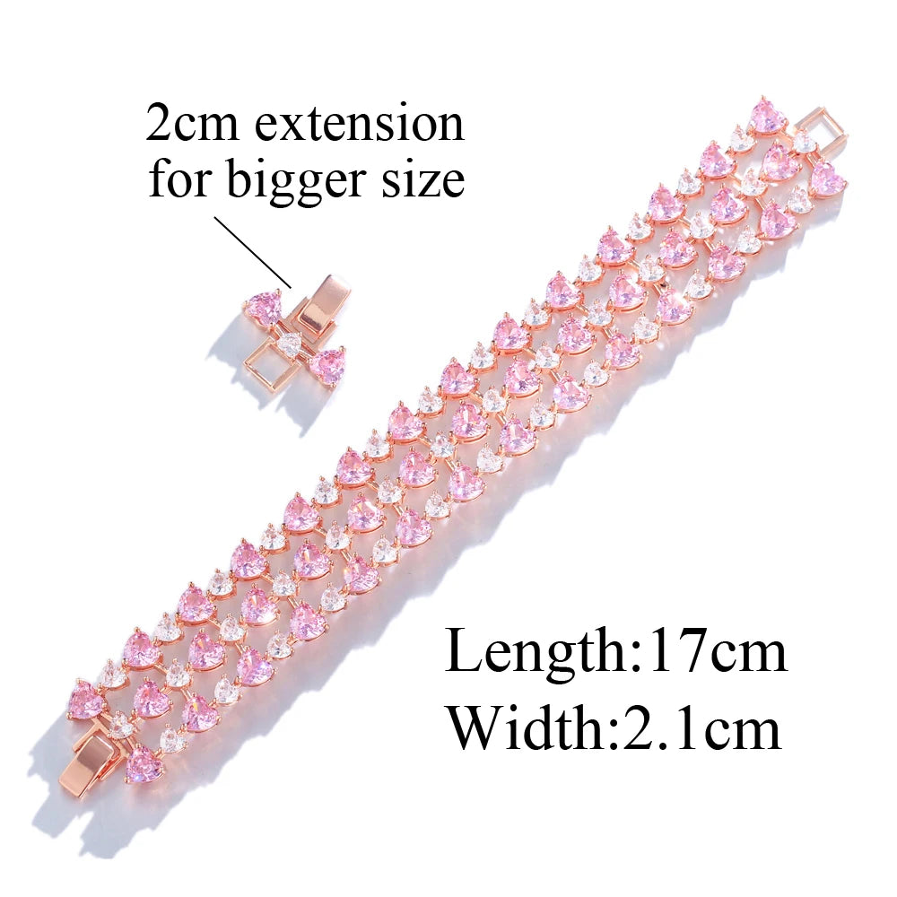 Shiny Rose Gold Plated Heart Shape Turtle Pink Cubic ZIrconia Women Engagement Bracelets Big Luxury CZ Jewelry - EUFASHIONBAGS