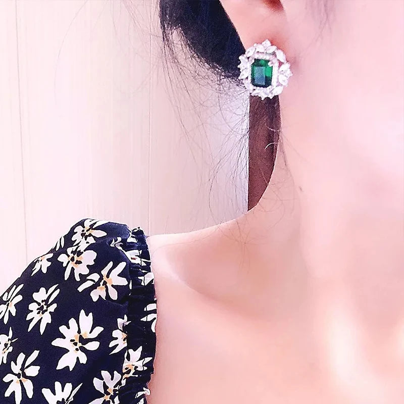 Luxury Delicate Ear Stud Bright Green Zirconia Earrings Accessories for Anniversary Party Delicate Design Jewelry - EUFASHIONBAGS