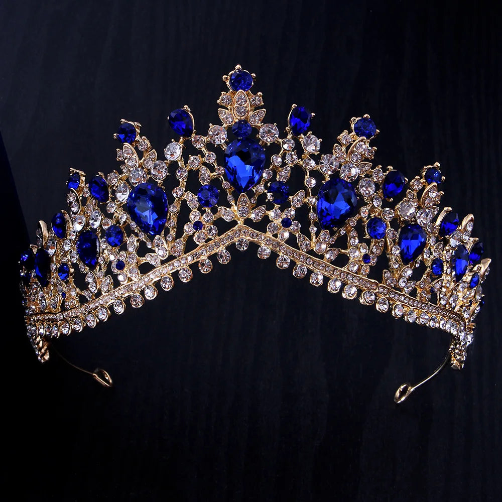 Baroque Luxury Silver Color Blue Opal Crowns Wedding Hair Accessories Elegant Queen Crystal Tiaras Diadem Bridal Dress Headbands - EUFASHIONBAGS