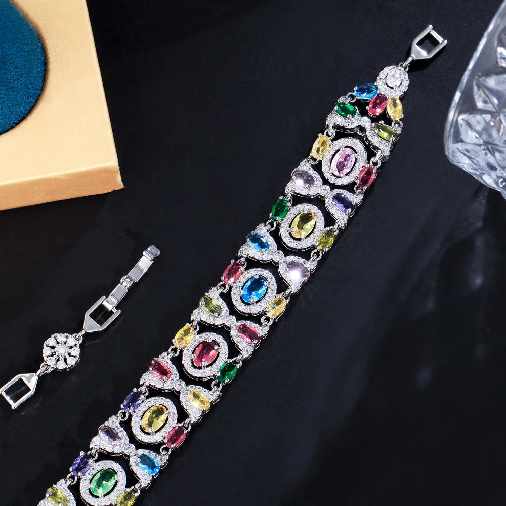 Bling Green Cubic Zirconia Chain Link Party Bracelets for Women Vintage Ethnic Wedding Bridal Jewelry - EUFASHIONBAGS