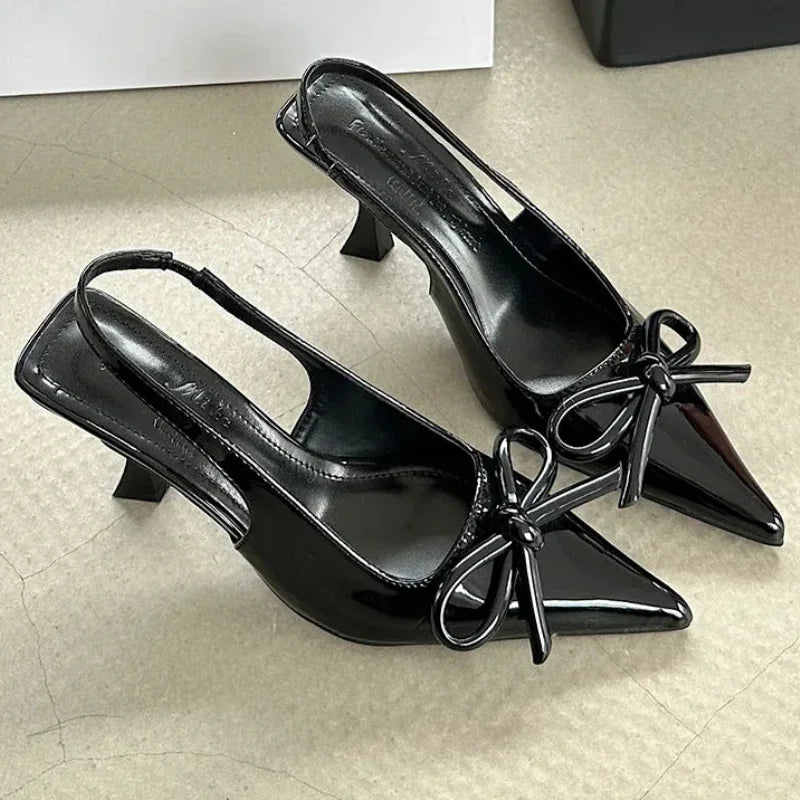 Brand Pointed Toe High Heels Female Sandals Butterfly-Knot Elegant Office Shoes Ladies Sexy Fashion Slingbacks Dress Shoes Women