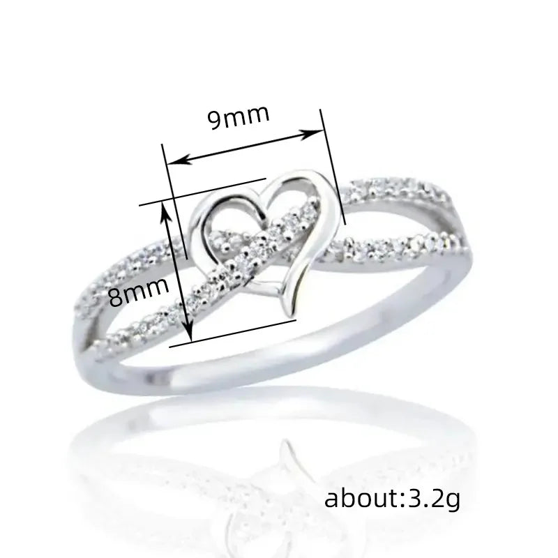 Graceful Silver Color/Gold Color Heart Ring Lady Engagement Accessories with Bright Zirconia Bridal Wedding Band Jewelry - EUFASHIONBAGS