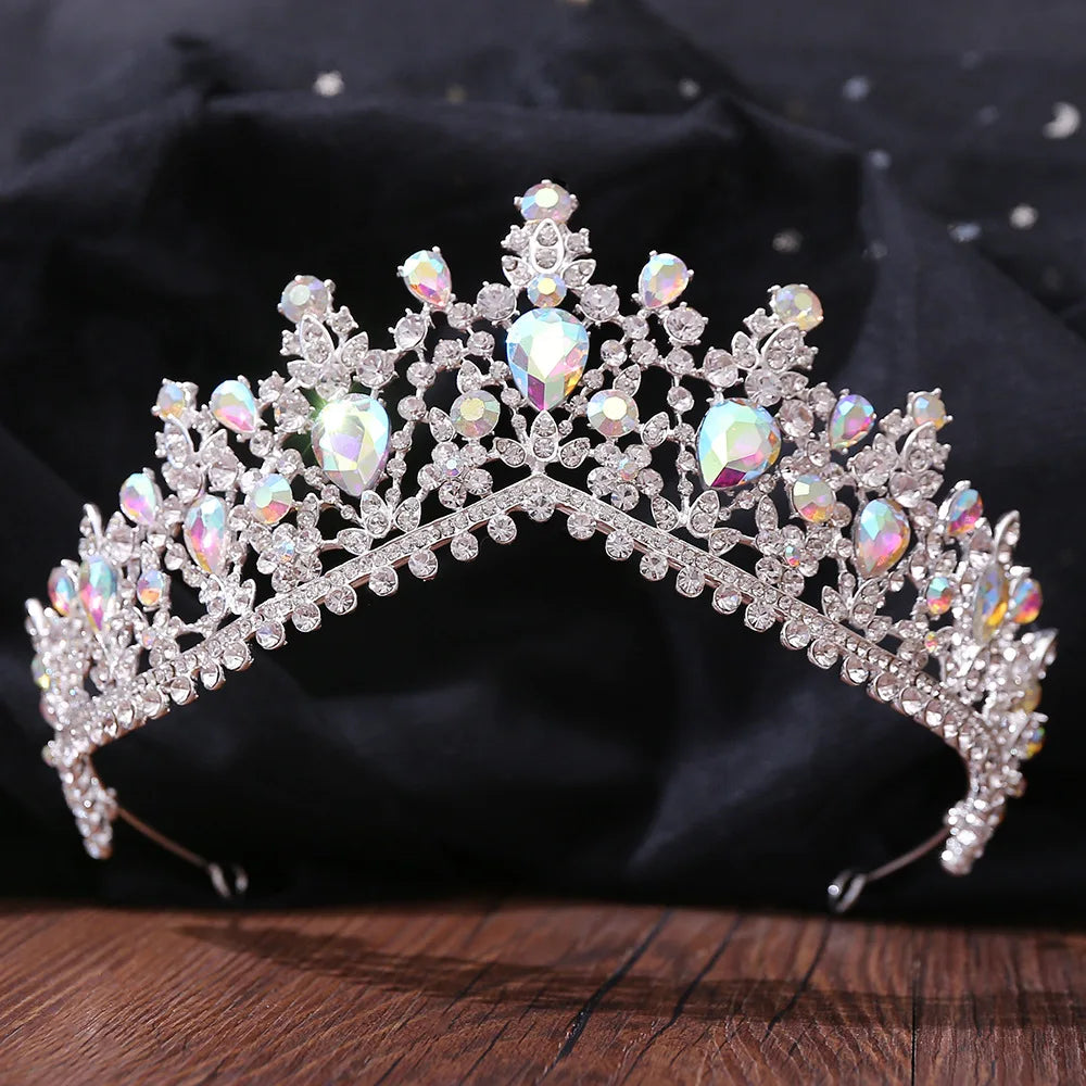 Baroque Luxury Silver Color Blue Opal Crowns Wedding Hair Accessories Elegant Queen Crystal Tiaras Diadem Bridal Dress Headbands - EUFASHIONBAGS