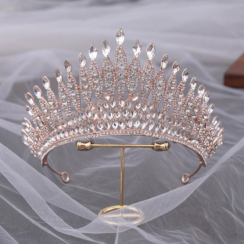 Quality Pageant Pink Bridal Crown Headdress Royal Queen Large Water Drop Crystal Tiaras Diadem Wedding Hair Jewelry Accessories - EUFASHIONBAGS