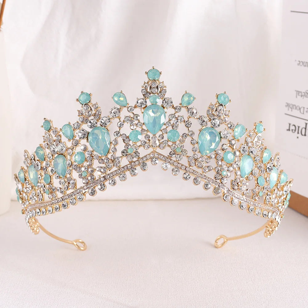 Baroque Luxury Silver Color Green Crystal Bridal Crowns Tiara Rhinestone Diadem Tiaras for Bride Headbands Wedding Accessories - EUFASHIONBAGS