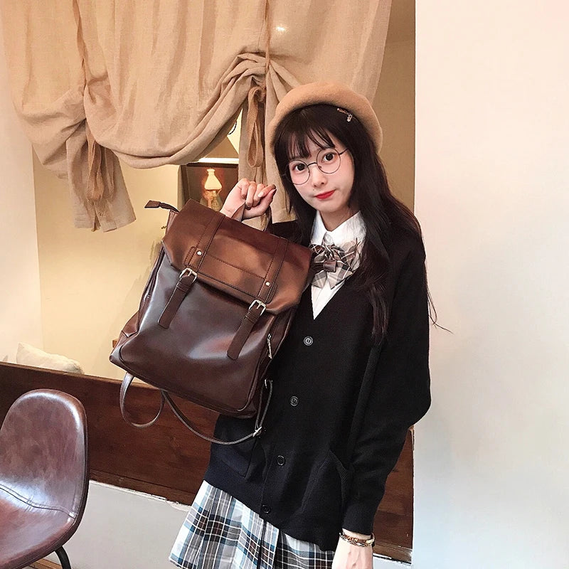 Vintage Brown Jk Backpacks Women High Street Preppy Style Pu Leather Mini Backpack Harajuku Casual School Bag New - EUFASHIONBAGS