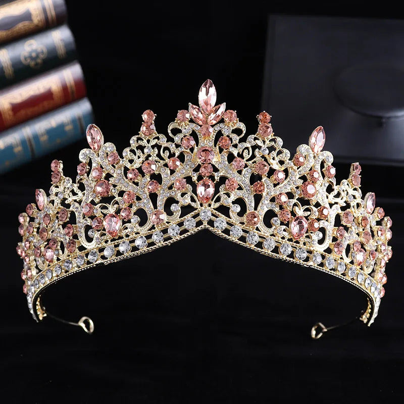 Trendy Baroque Sky Blue Rhinestone Crystal Queen Crown Wedding Tiara Women Beauty Pageant Diadem Bridal Hair Accessories Jewelry - EUFASHIONBAGS