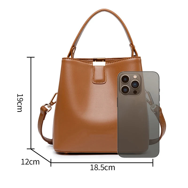 Genuine Leather Women Bucket Bag Large Capacity Fashion Women's Shoulder Bag Cow Leather Crossbody Bags