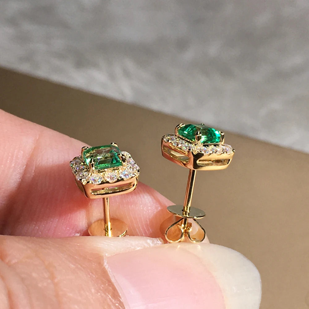 Simple Square Green Cubic Zirconia Stud Earrings Temperament Gold Color Wedding Accessories for Women Anniversary Gift