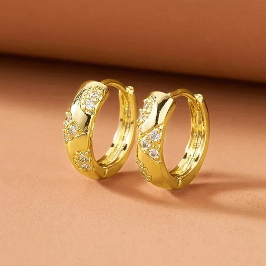 Chic Gold Color Hoop Earrings Female Exquisite Shiny Cubic Zirconia Ear Accessories Low-key Daily Wearable Party Jewelry