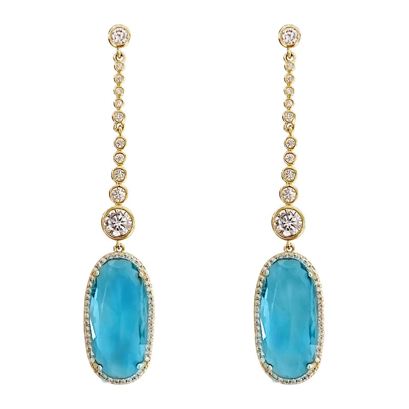 Silver Color/Gold Color Sky Blue CZ Drop Earrings Women Temperament Lady's Accessories Daily Wear Party Statement Jewelry - EUFASHIONBAGS